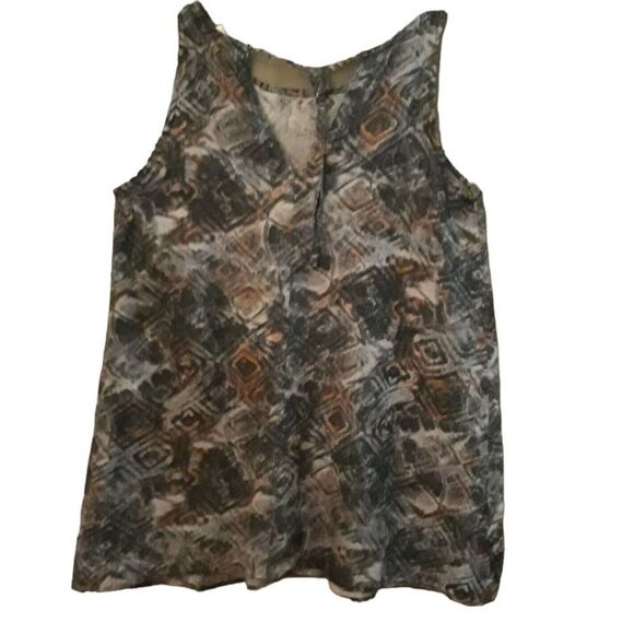 Island Beach Cover up Dress Womens Medium Brown Black Blue Abstract Rayon Tie - Picture 2 of 9